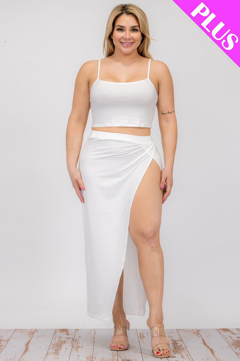 Plus Size Crop Cami & Split Thigh Maxi Skirt Set (CAPELLA) - Capella Apparel