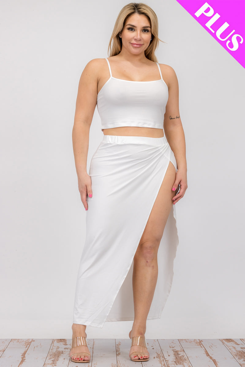 Plus Size Crop Cami & Split Thigh Maxi Skirt Set (CAPELLA) - Capella Apparel