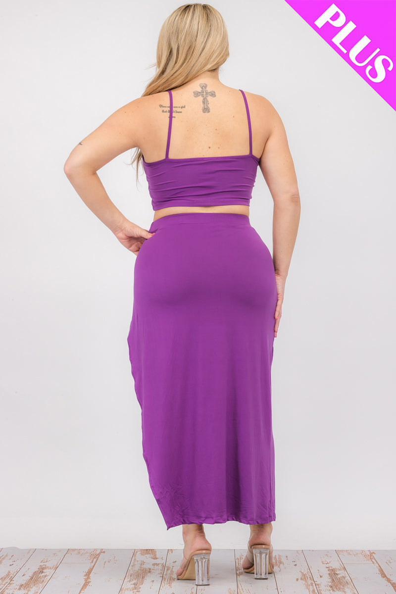 Plus Size Crop Cami & Split Thigh Maxi Skirt Set (CAPELLA) - Capella Apparel