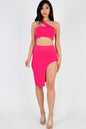 Sexy Solid One Shoulder Crop Top & Split Thigh Midi Skirt Set - Capella Apparel