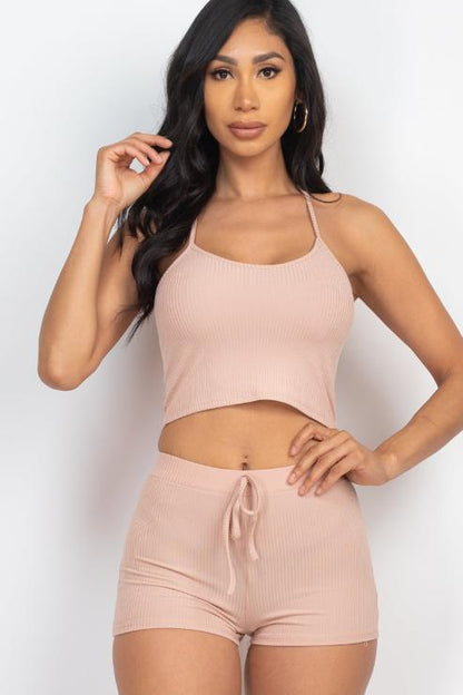 Ribbed Crop Cami Top & Shorts Set - Capella Apparel