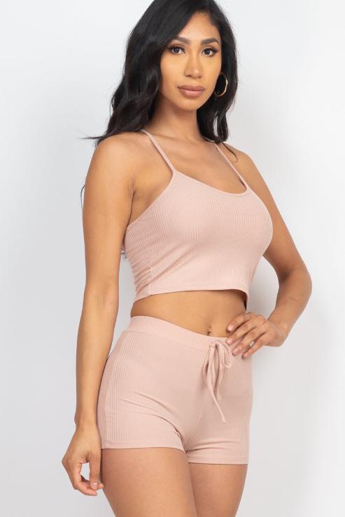 Ribbed Crop Cami Top & Shorts Set - Capella Apparel