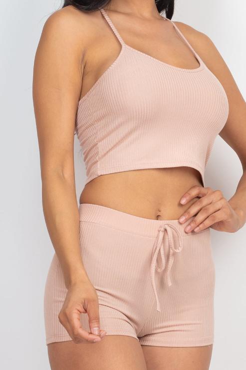 Ribbed Crop Cami Top & Shorts Set - Capella Apparel